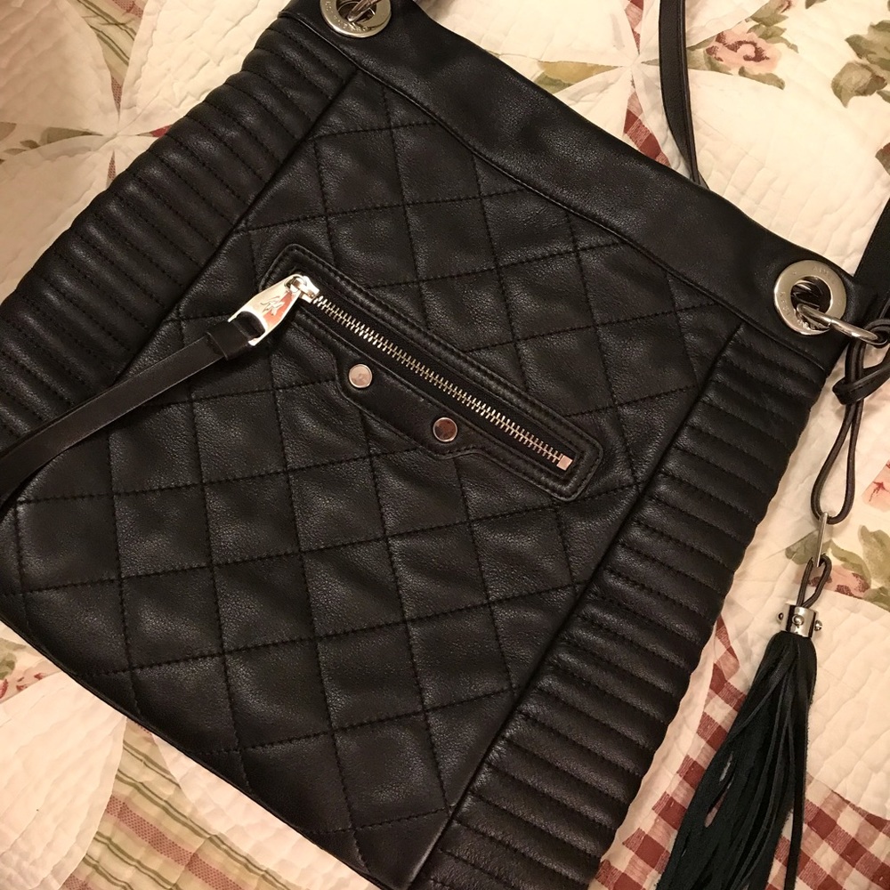 Black Leather Quilted Crossbody Shoulder Bag